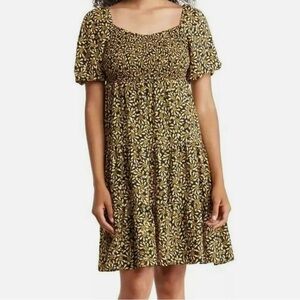 NWT Nanette Lepore Black and Gold Floral Smocked Bust Mini Dress - Size: 12